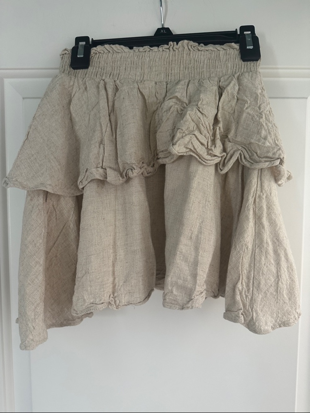 Princess Polly Natural Beige Tiered Ruffle Skater Skirt